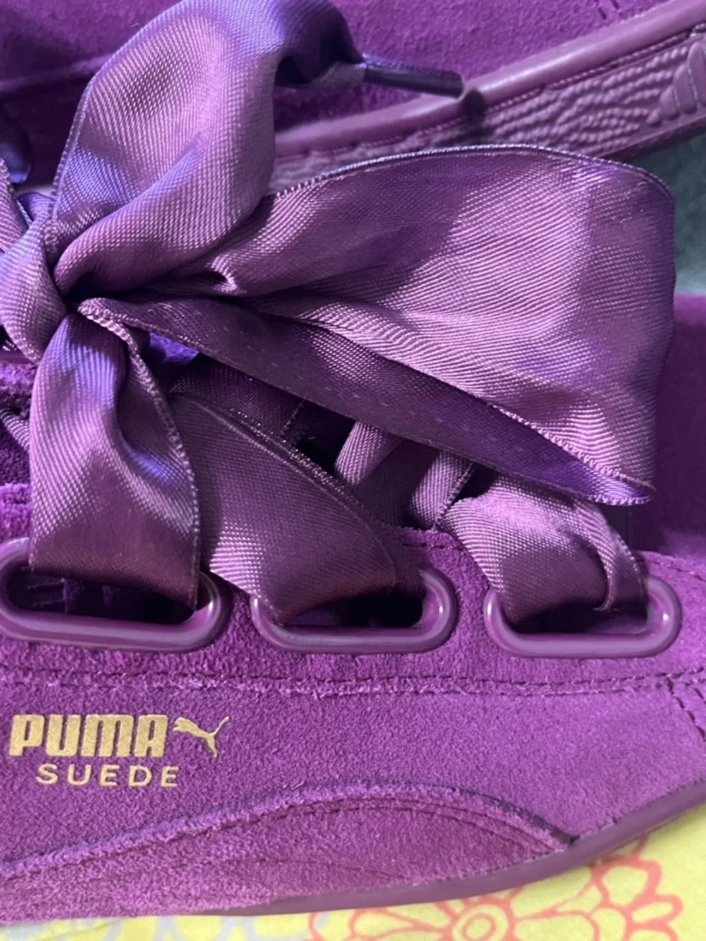 Puma Women's Suede Sneakers - Purple with Gold Accent - Picture 11 of 12